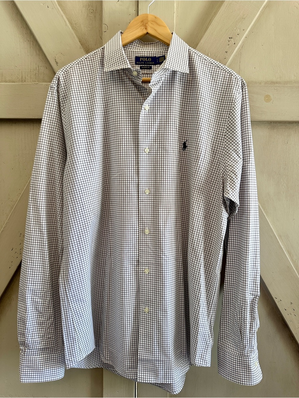 Polo Ralph Lauren Classic Fit White Brown Check Stretch Button Down Shirt L